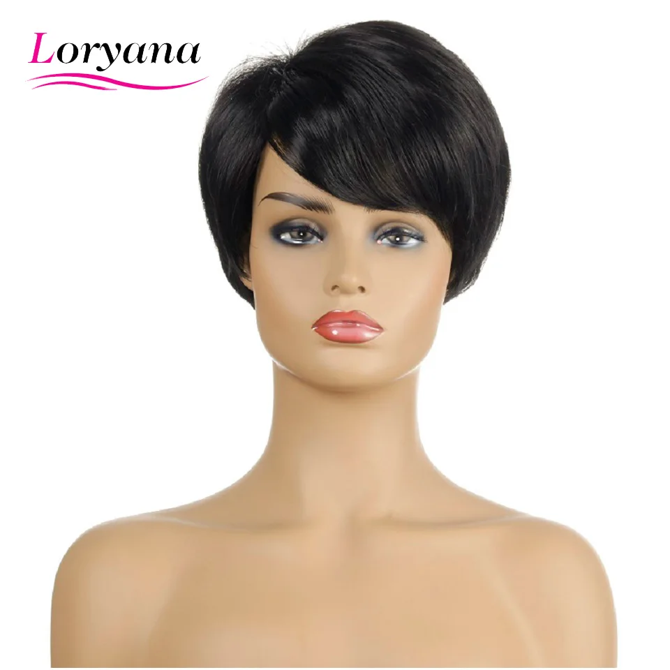 Zhenskaya Korotkaya Strizhka Loryana Pryamye Naturalnye Chernye Sinteticheskie Volosy Pariki Dlya Zhenshin Ili Zhenshin Aliexpress