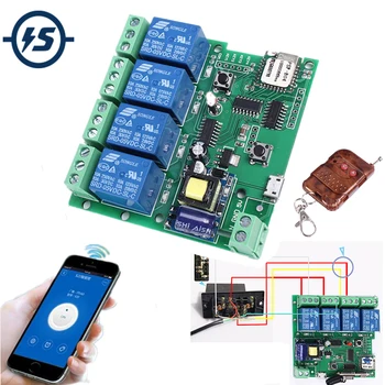 

220V 4 Channel Wifi Relay Module Phone APP Wireless Remote Control WIFI Switch Inching Self-Lock Interlock 433M For Smart Home