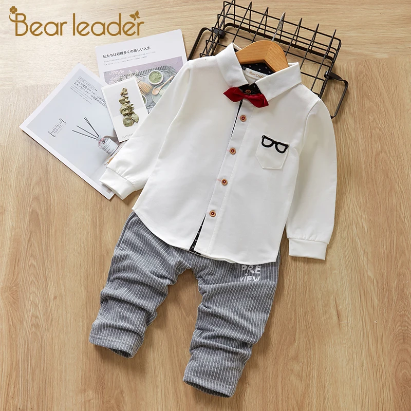 Bear Leader/комплект одежды для мальчиков, новые весенние вечерние костюмы комплекты с рисунками для Малышей Рубашка с длинными рукавами+ штаны, детская одежда для мальчиков Детский комплект из 2 предметов