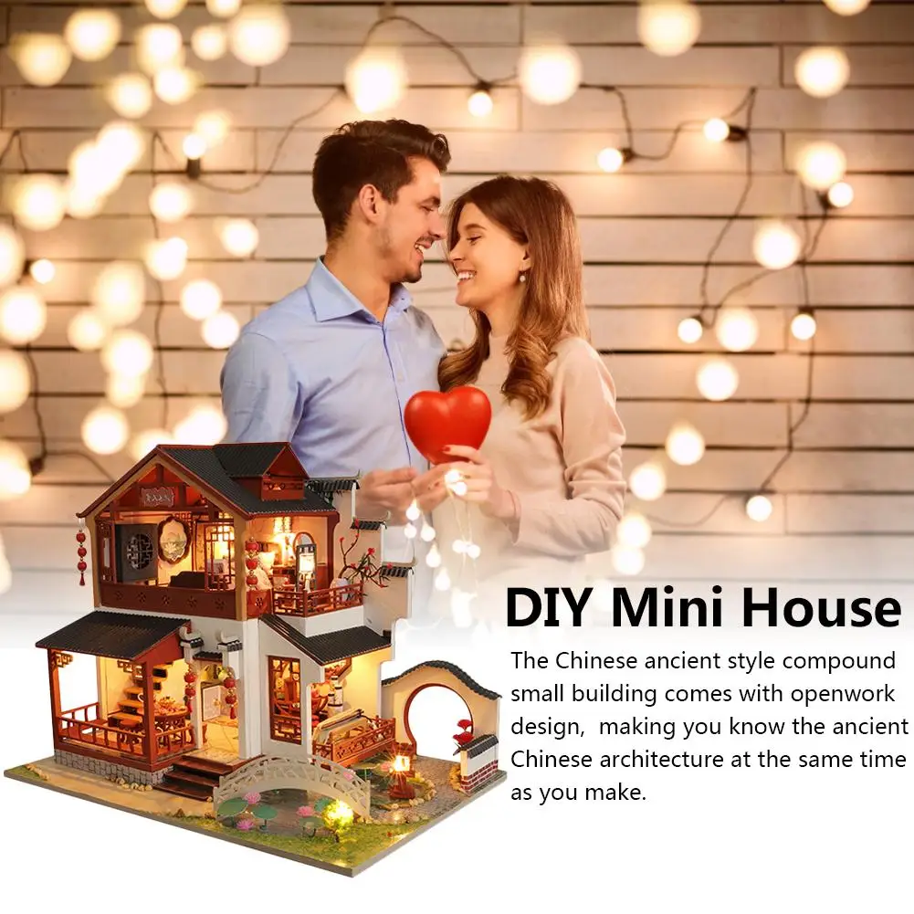 DIY кукольный домик набор 3D ручной работы китайский древний строительный дом с музыкой для девочки день рождения День Святого Валентина подарок домашний декор