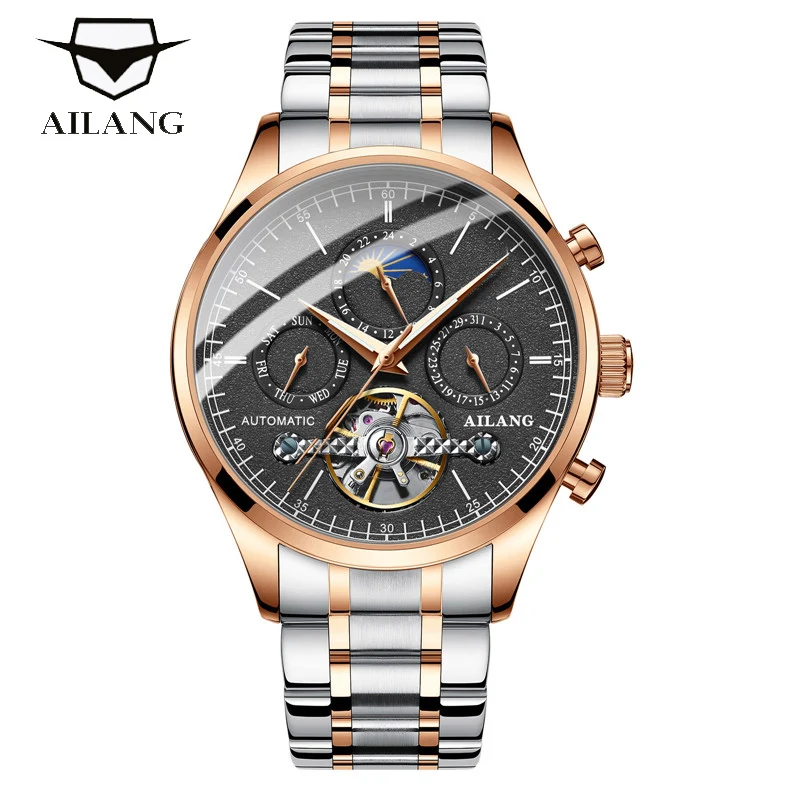 

AILANG Automatic Mechanical Watches Men Waterproof Moon Phase Business Male Tourbillon Watch Stainless Steel Relogios Masculinos
