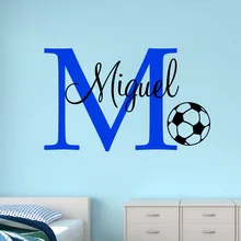Футбольные наклейки на стену с именем для детской комнаты, персонализированные футбольные наклейки для мальчиков, детские наклейки на стену