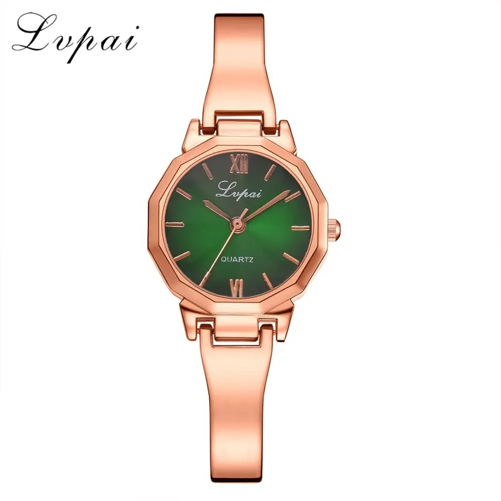 Rose Green Бренд Lvpai Кварцевые часы Женские роскошное Золотое и Серебряное наручные часы Женские Простые Кристальные часы браслет женские часы подарки - Цвет: Rose Green