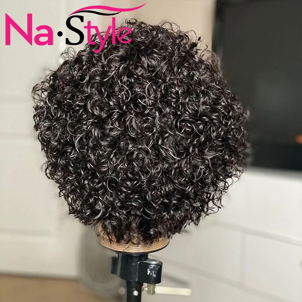 US $51.30 Pixie Cut Wig For Women Pixie Wig Human Hair Pre Plucked Bleached Knots Short Water Wave Bob 13x4 Lace Font Wig 130 Remy