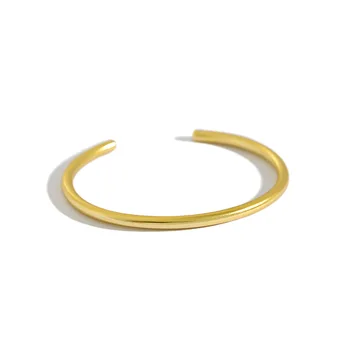 

JDCS007 Smooth 18K Gold Plated S925 Sterling Silver Bangle Adjustable opening Minimalist Silver Round Bangles Cuff Bracelet