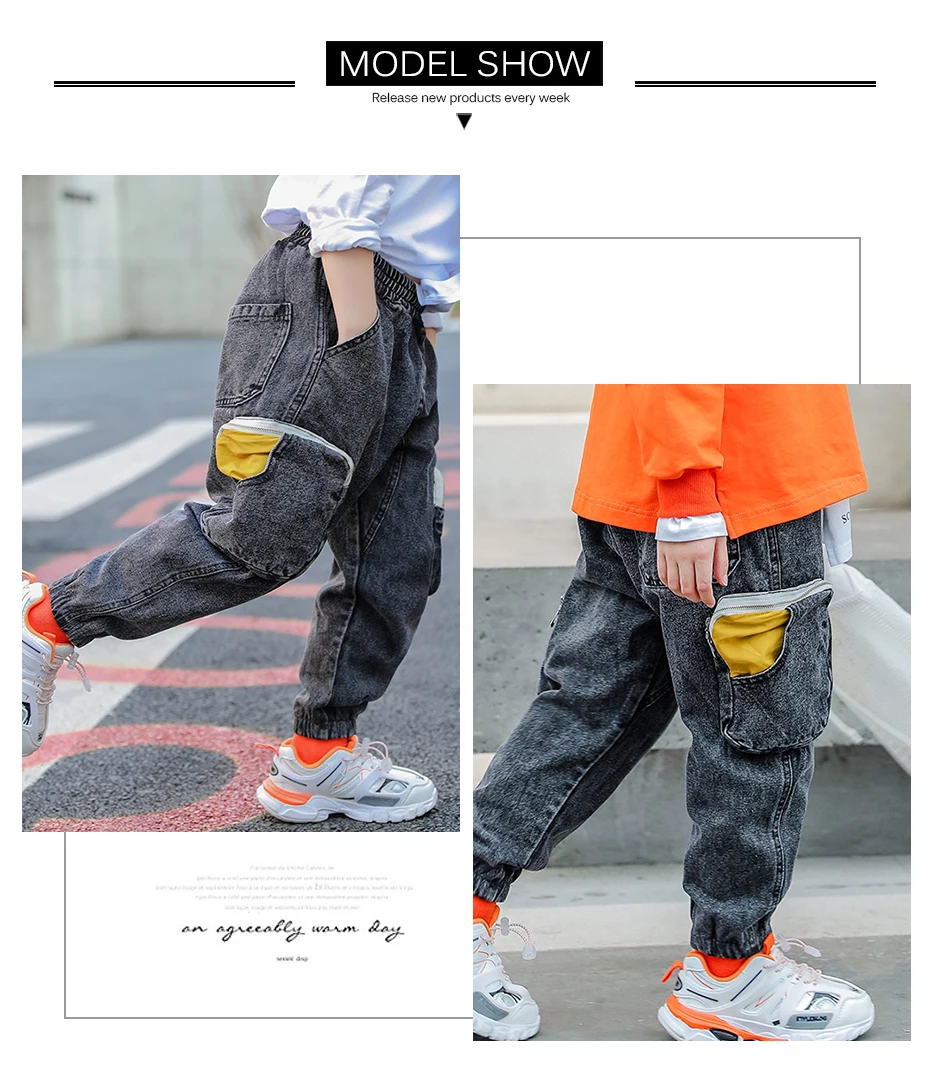 Jeans Boy Casual Cargo Pants Kids Boy Jeans Elastic Waist Jeans For Children Autumn Novelty Children's Clothes For Boy School