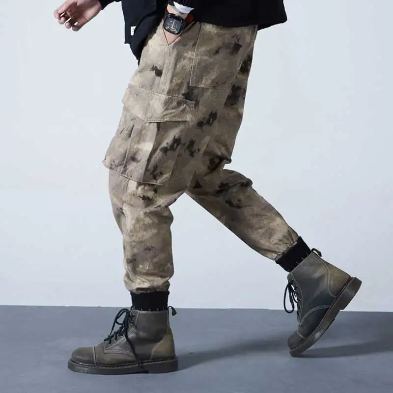 Новые Брюки карго джоггеры Sweatwear корейский камуфляж размера плюс Печать Комбинезоны повседневные свободные луч ноги джокер модные брюки