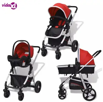 

VidaXL 3-In-1 Foldable Pushchair Aluminium Red And Black Adjustable Children Chair Outdoor Portable Carrier For Baby Kids
