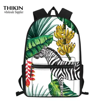 

THIKIN Cartoon Zebra Pattern School Bags for Teen Girls Children Junior Book Bags Large Capacity Women Colorful Backpack Custom