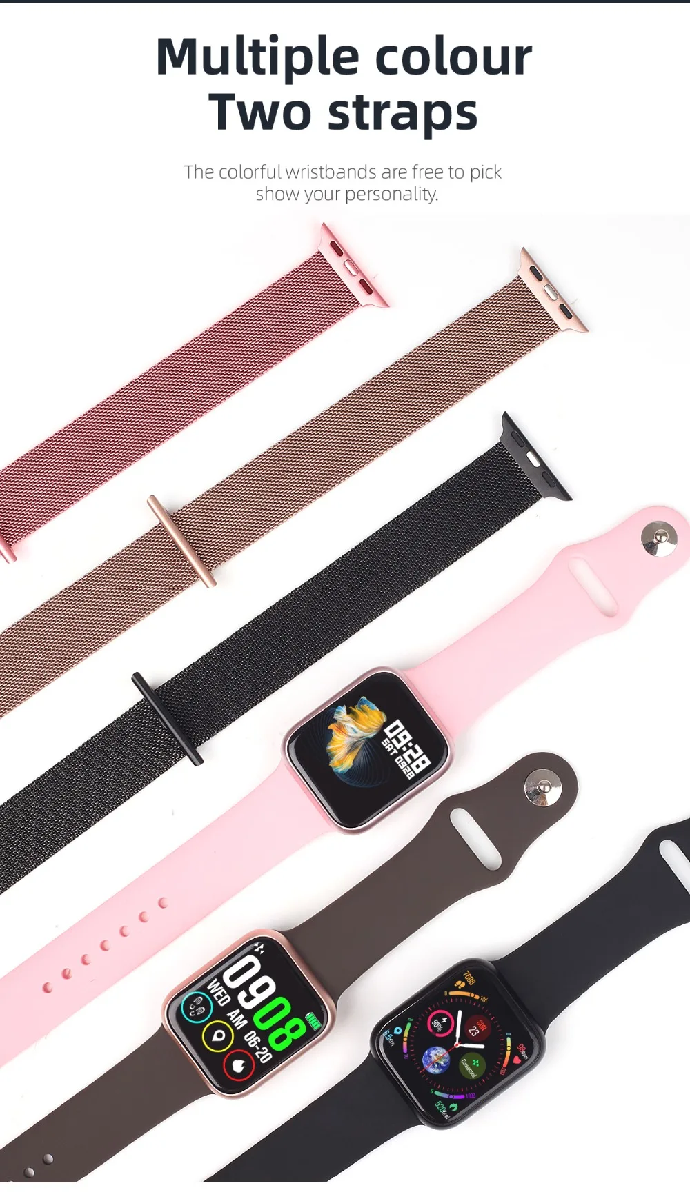 Для Apple Watch ремешок P90 умный браслет для мужчин и женщин умные часы IP68 Водонепроницаемые для Android IOS сердечного ритма крови фитнес-трекер