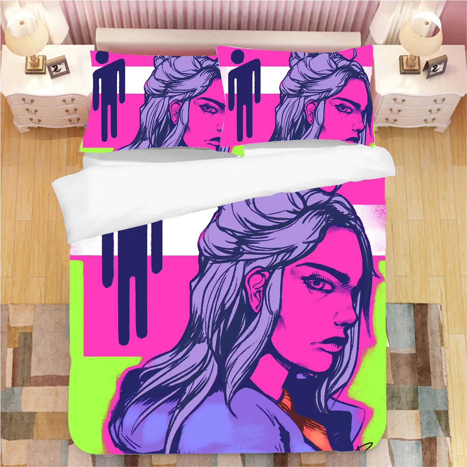 

3D Art Ticking Three-piece Home Textile Set Beddings Quilt Cover Billie eilish Billie Avery What
