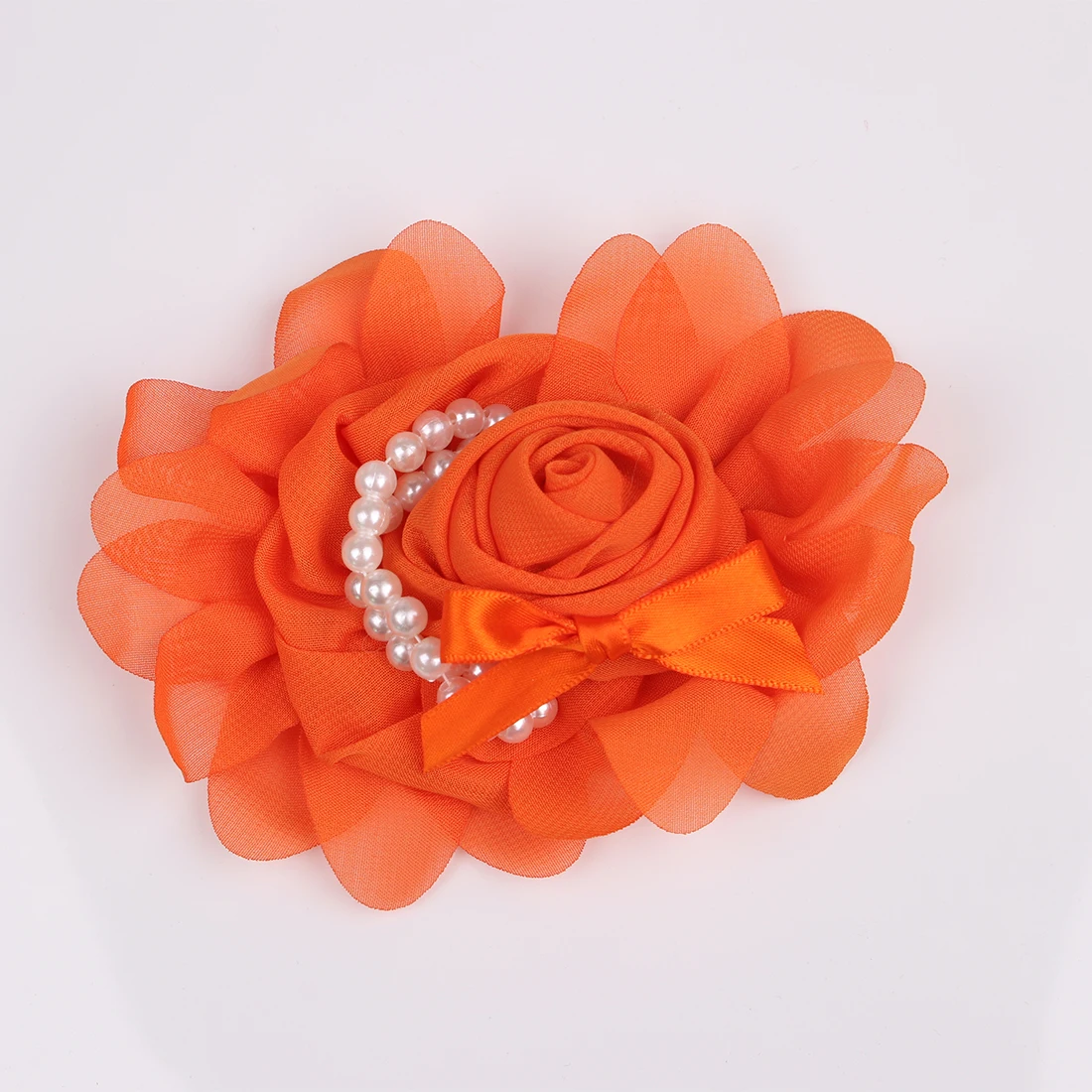 7-orange 1 шт. Модные DIY аксессуары для волос " X 4" Шифоновый Цветок розы с жемчужными бусинами Детские волосы цветок мини ленты украшения бантами - Цвет: 7-orange