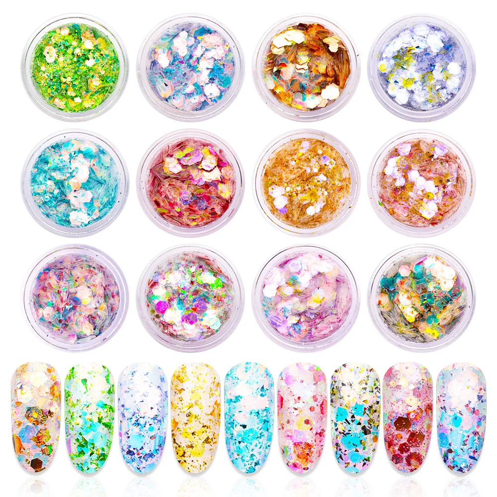 

1 Box Nail Mermaid Glitter Flakes Sparkly 3D Hexagon Colorful Sequins Spangles Polish Manicure Nails Art Decorations SF3083