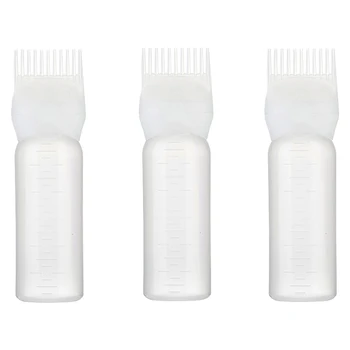 

3pcs White Hair Dye Bottle Applicator Comb Salon Hair Coloring Comb Dyeing Bottle Hair Dyeing Tool With Scale For Hairdressing