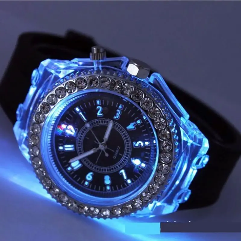 Светодиодный светящийся хрустальный кварцевые часы с подсветкой Relogio Masculino, водонепроницаемые наручные часы 5 цветов
