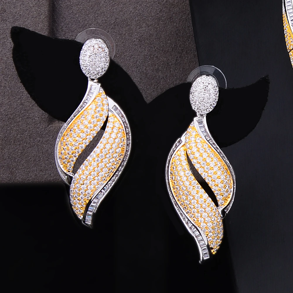 GODKI Noble Gorgeous Luxury 3 Colors 4PCS Bangle+Ring+Necklace+Dangle Earrings Jewelry Set for Women Bridal Wedding Jewelry Sets