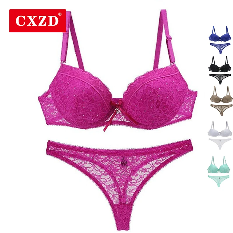 

CXZD New 2019 Sexy Lingerie Lace Drill Bra Set Women Plus Size Push Up Underwear Set Bra And And Panty Set Underwear Sets