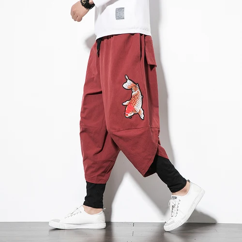 Style 2 Поддельные двухсекционные брюки мужские корейский выпуск тренд вышивка свободные китайский стиль широкие ноги Досуг Ropa De Hombre DD5CK - Цвет: Style 2