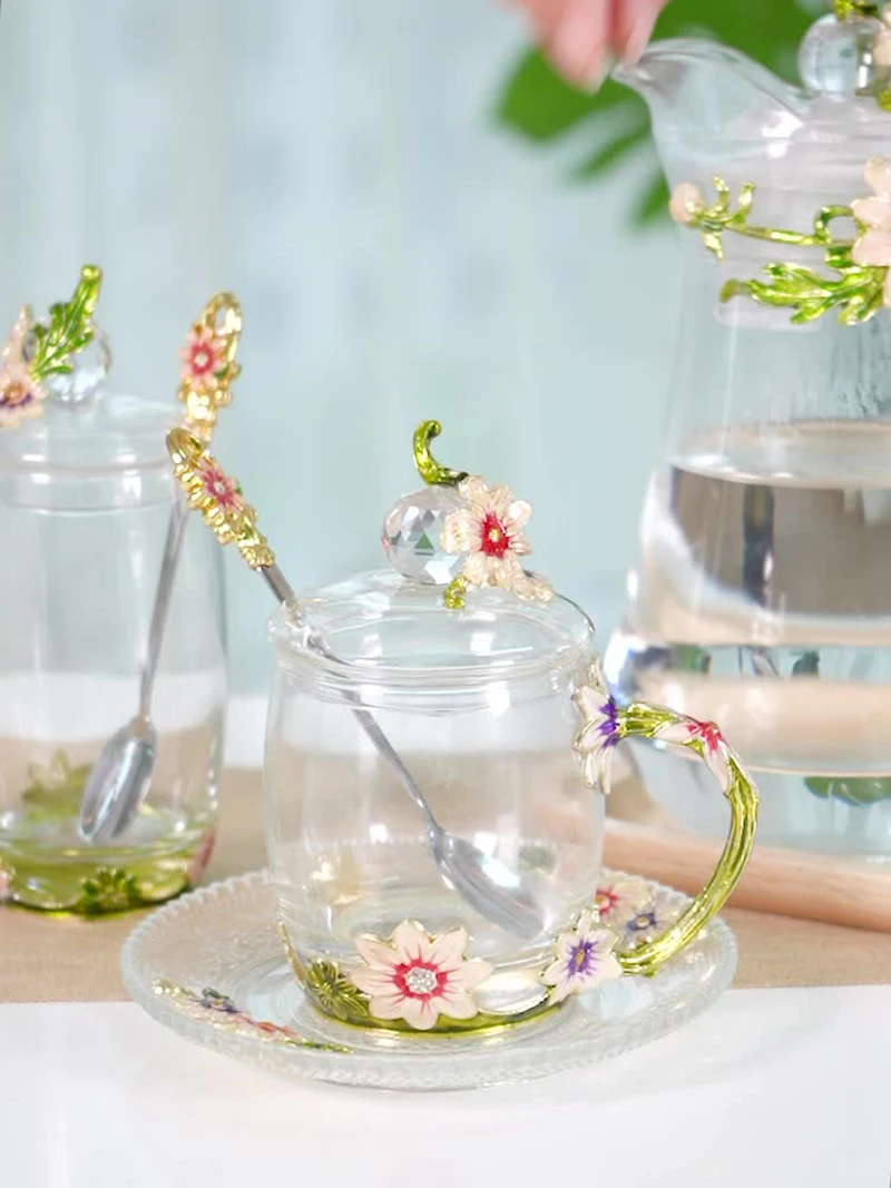 Роскошный цветок чай китайский стиль личность Tide язык творческая девушка сердце стекло пара подарок кружка ко дню рождения бутылка для воды стекло