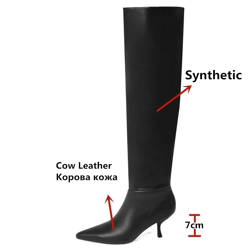 leather pointed toe knee high boots