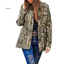  Autumn Women Camouflage Jacket Women Rivets Affixing Pockets Drawstring Cool Baseball Jackets Female Long Sleeves Casual Jackets 