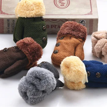 

Winter Baby Boys Girls Gloves Full Finger Kids Mittens Warm Acrylic Rope Gloves Children Knitting Solid Button Mittens SA987036