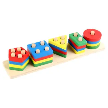 

1 Set Five-column Geometry Blocks Wood Colorful Stacking Puzzle Educational Toys for Kids Children