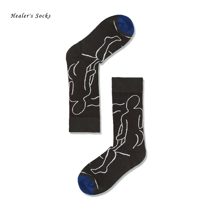 

1 pair of men and women socks combed cotton abstract black fashion art skateboard gift trend hip hop funny Harajuku tube socks