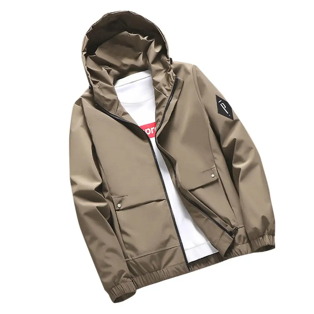 khaki Новые осенние Для мужчин Куртки Повседневное на молнии модные Однотонная одежда толстовка Костюмы с длинным рукавом мужской верхней одежды плюс Размеры 8 пиджак XL пальто# D - Цвет: khaki