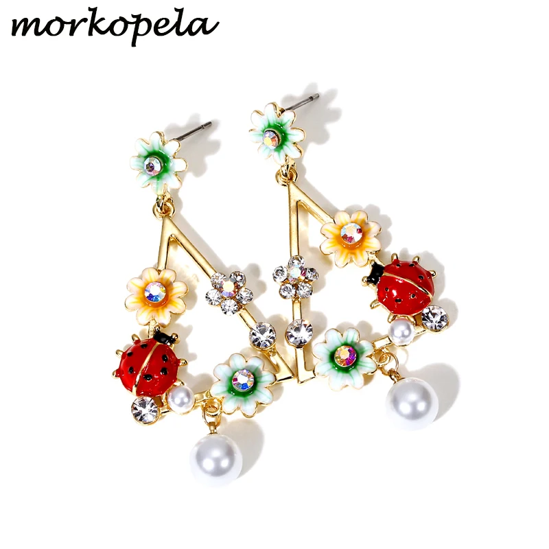 

Morkopela Enamel Dangle Statement Earrings Bee Flower Drop Earrings Romantic Earring For Women Rhinestone Earring Jewelry Party