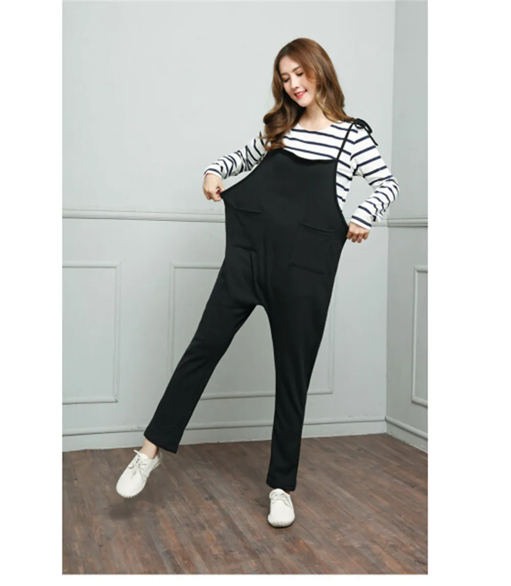 Pants Maternity Clothings Pregnant casual loose outer wear maternity jumpsuit cotton+nylon gray,black Long women bib pants