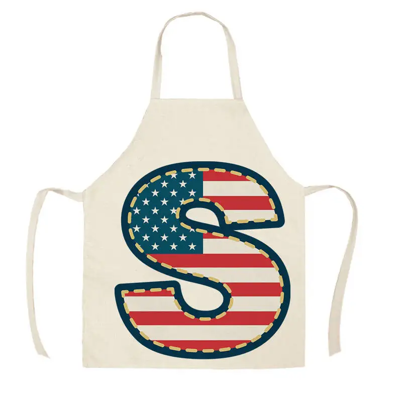 Letter America Pattern Kitchen Aprons for Woman Man Home Cooking Baking Shop Cleaning Cotton Linen Apron WQ1422