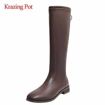 

Krazing pot 2020 hot sale Chelsea boots leisure square toe thick low heel zipper office lady dating fashion knee high boots L99