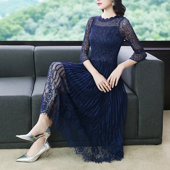 

2020 Spring and Summer New Lace Dress Women Plus Size Pleated Wild Dress Woman Clothes Stylish Comfortable Purple Bluer Red Pink
