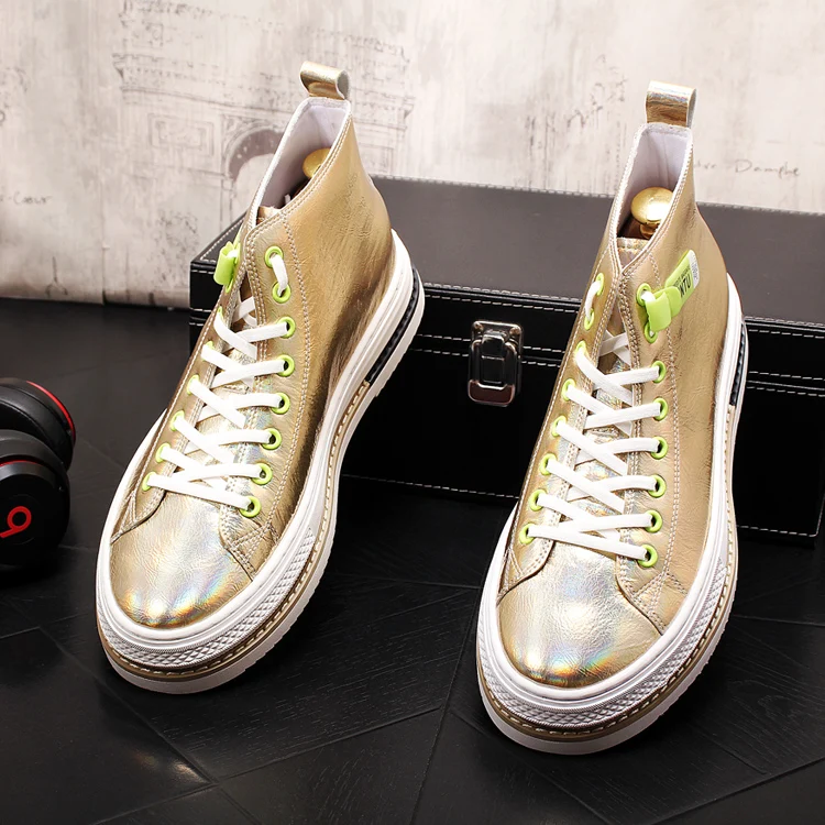 New Trending Men Casual Luxury high tops lace-up gold silver Platform Shoes sneakers Youth Man Trending Leisure Shoes
