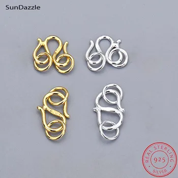 진짜 순수 솔리드 925 스털링 실버 S 후크 물고기 걸쇠 클로 골드 걸쇠 버클 커넥터 쥬얼리 제작 결과, 3 개
