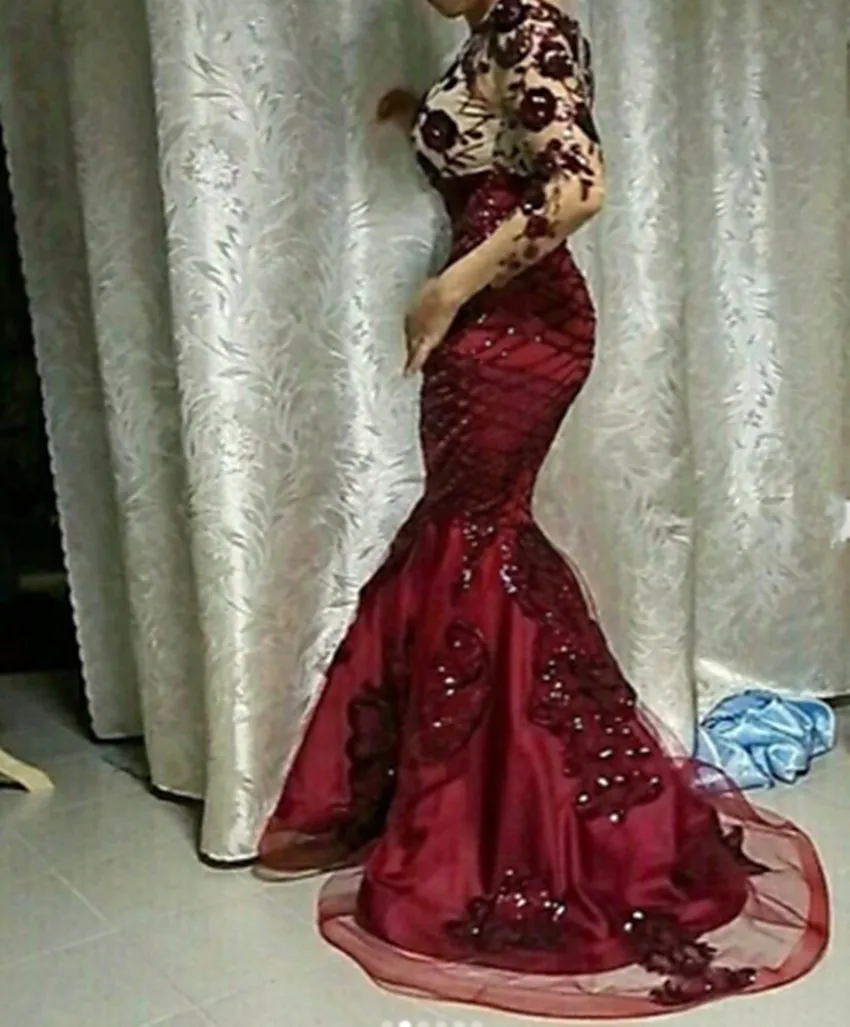 Burgundy-Sequined-Floral-Lace-Mermaid-Prom-Dresses-With-Detachable-Train-Modest-Full-Sleeves-Prom-Gowns-Muslim (2)