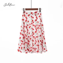 Модные плиссированные юбки миди с вишневым принтом, Женская Осенняя Сексуальная Юбка До Колена с высокой талией на молнии, женская повседневная юбка, новинка, jupe pliss femme