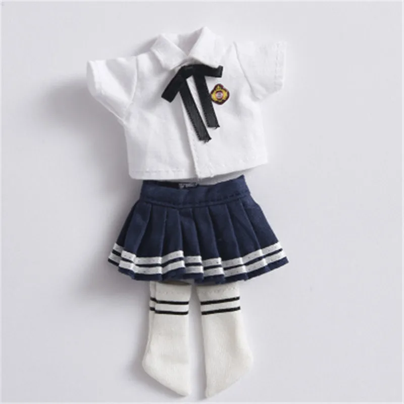white skirt set Модная Одежда для кукол, рубашка с коротким рукавом, галстук, школьная форма, набор для OB11, Obitsu 11, Molly, 1/12 BJD, аксессуары для куклы - Цвет: white skirt set