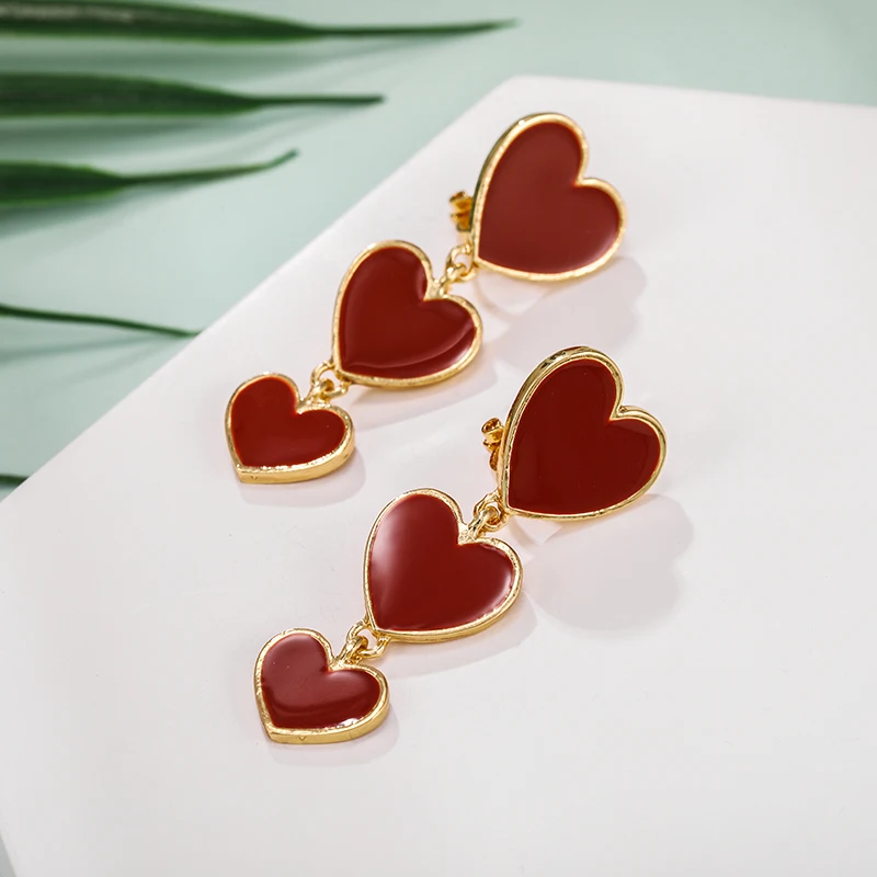 Enamel Long Heart Clip on Earrings Non Pierced for Women Six Color Metal Gold Ear Clips New Fashion ear clip earrings,clip earrings,ear clip