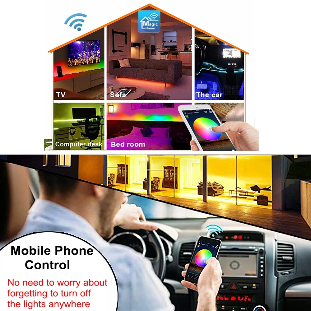 10 м 5 м RGB Светодиодная лента 2835 Bluetooth водонепроницаемая лента Гибкая неоновая Диодная лента 12 В Ledstrip Wifi контроллер+ набор адаптеров