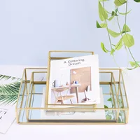 Nordic Retro Storage Tray Gold Rectangle Glass Makeup Organizer Tray Dessert Plate Jewelry Display Home Kitchen Decor 2