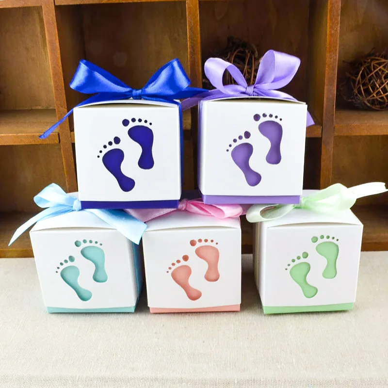20pcs Laser Cut  Carriage Baby Foot Candy Boxes Shower Table Decor Favor Gifts 