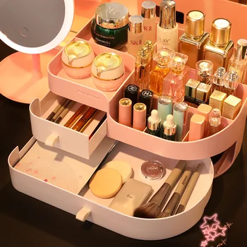 

Cosmetic storage box, dressing table, dustproof shelf