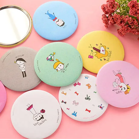 

10Pcs Popular Cartoon Portable Small Mirrors Round Shaped Cosmetic Mirror Mini Makeup Mirror Beauty Vanity Mirror Color Random