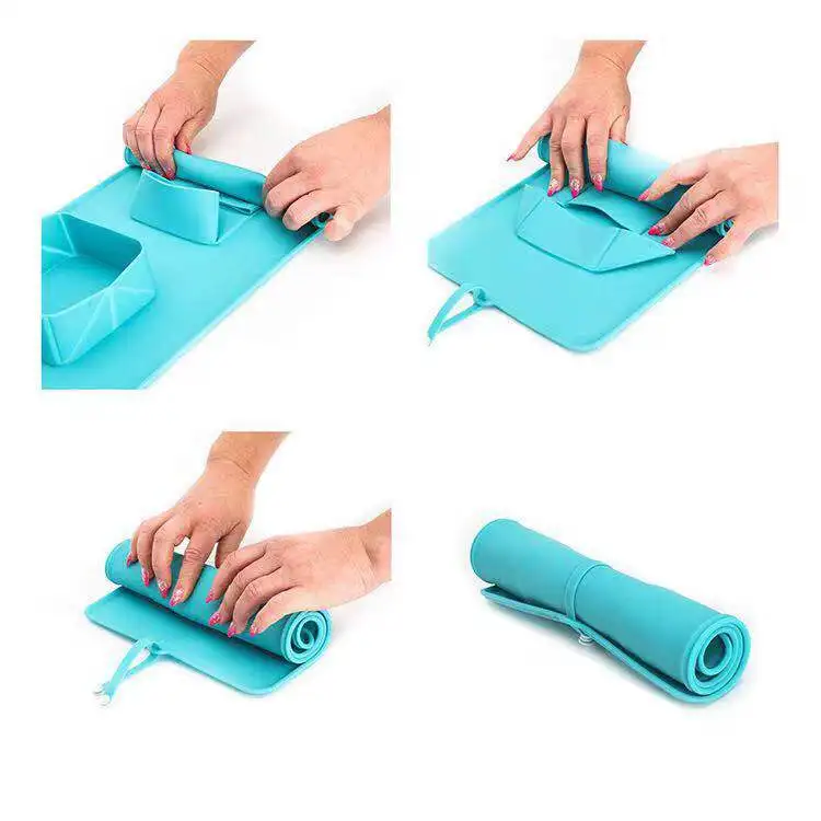 CONG FEE Pet Dog Food Water Double Bowl Travel Collapsible Silicone Non-Skid Mat Dish Cup