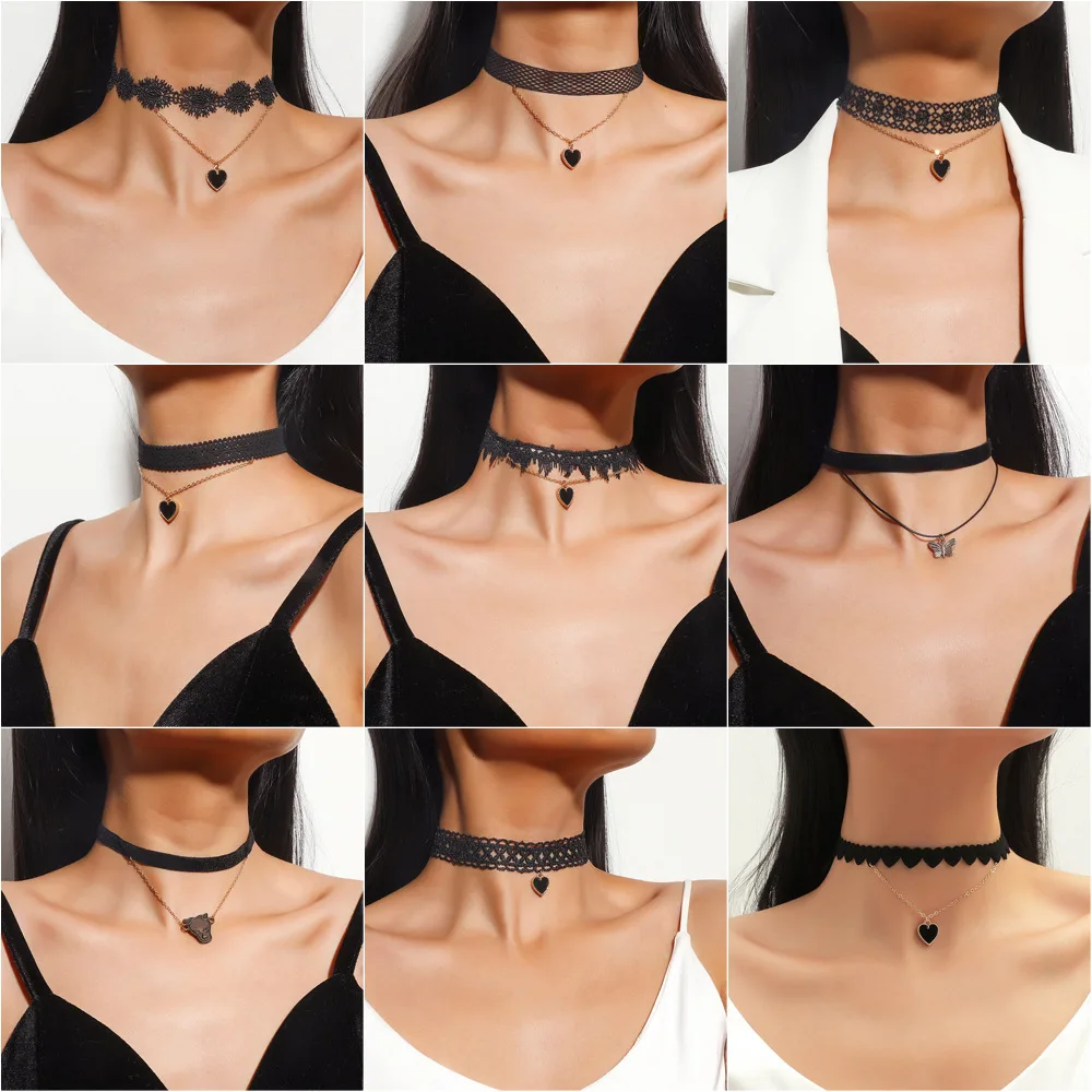 Женское бархатное ожерелье-чокер Modyle черное ожерелье из черной кожи с ажурным