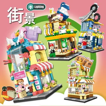 

Building block 5200 light large street view building block bread, coffee, barber's clothing shop