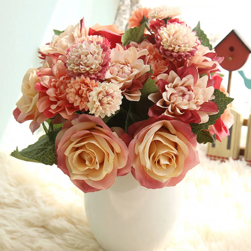 1 Bouquet Artificial Rose Silk Flower DIY Garden Party Home Wedding Holiday Decor