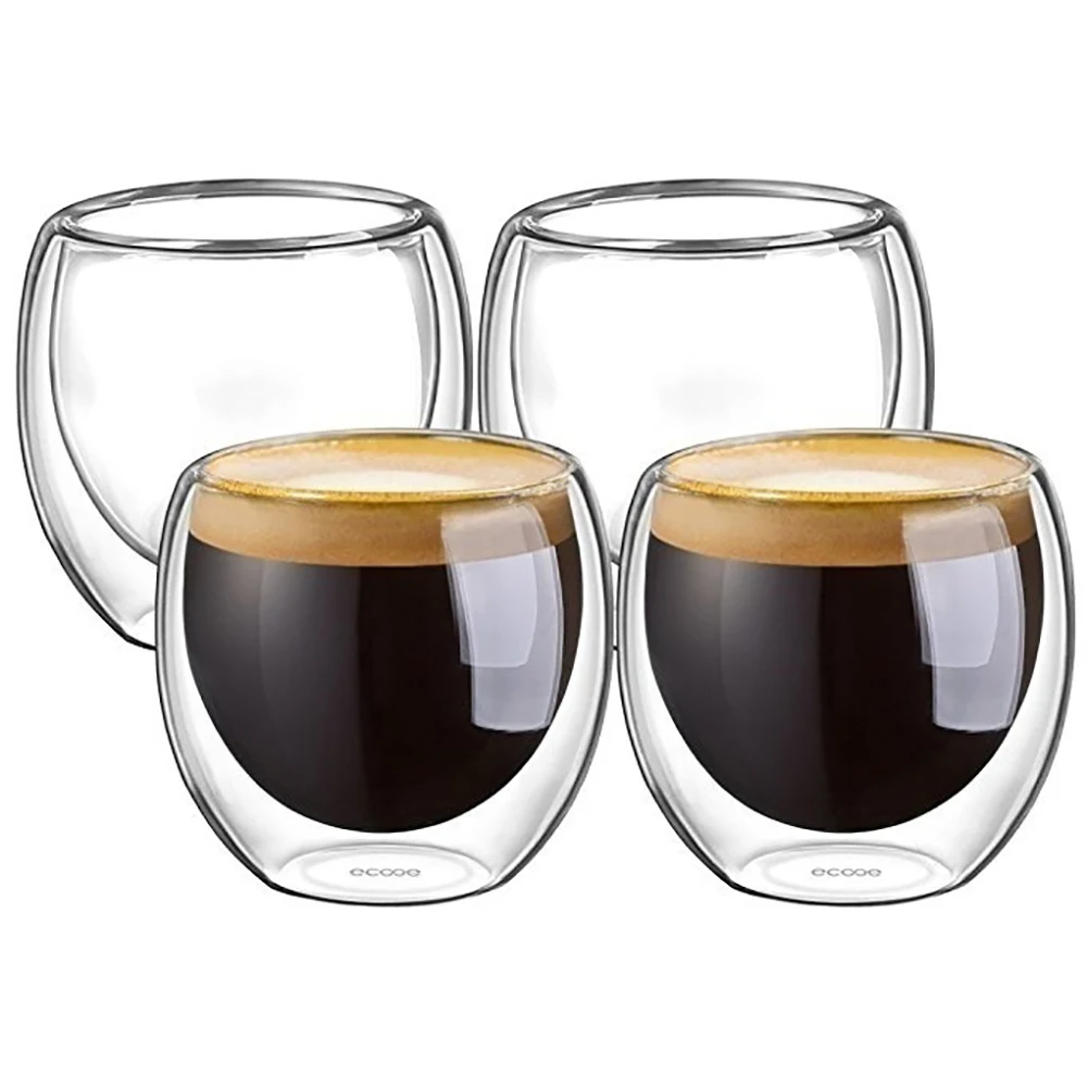 4 шт. 80 мл двойные стенки изолированные стеклянные чашки Эспрессо питьевой чай латте кофе чашки для напитков чашки
